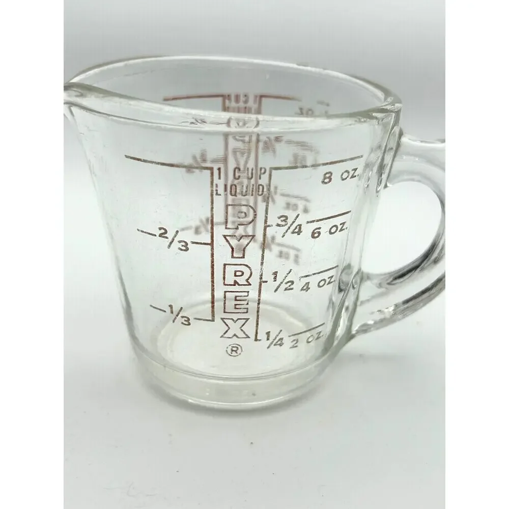 Vintage PYREX 508 Measuring Cup 1 Cup 8 oz Red Letter Open D Handle USA Glass